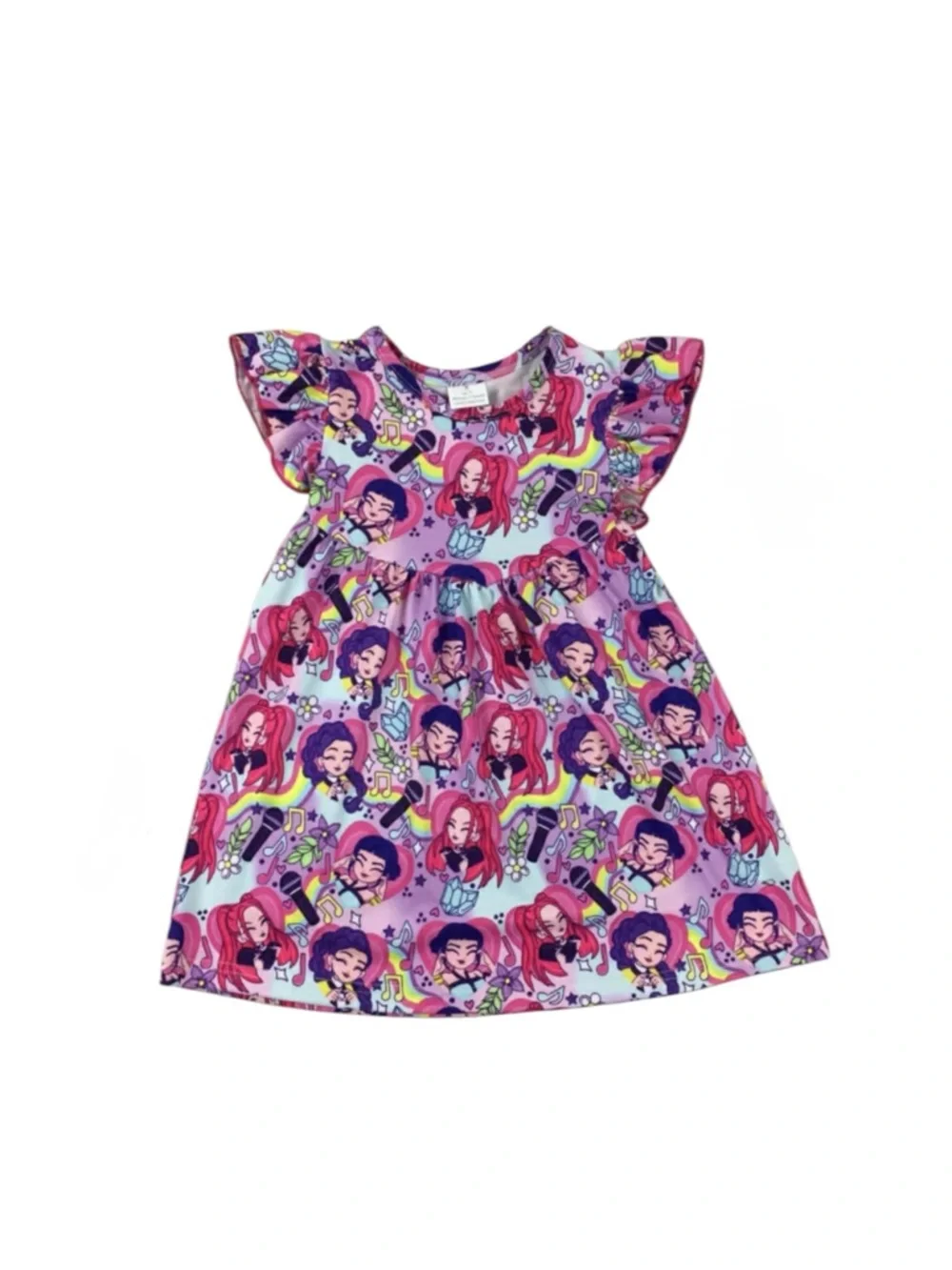 New Boutique K-Pop Demon Hunters Huntrix Girls' Flutter-Sleeve Twirl Casual Dres